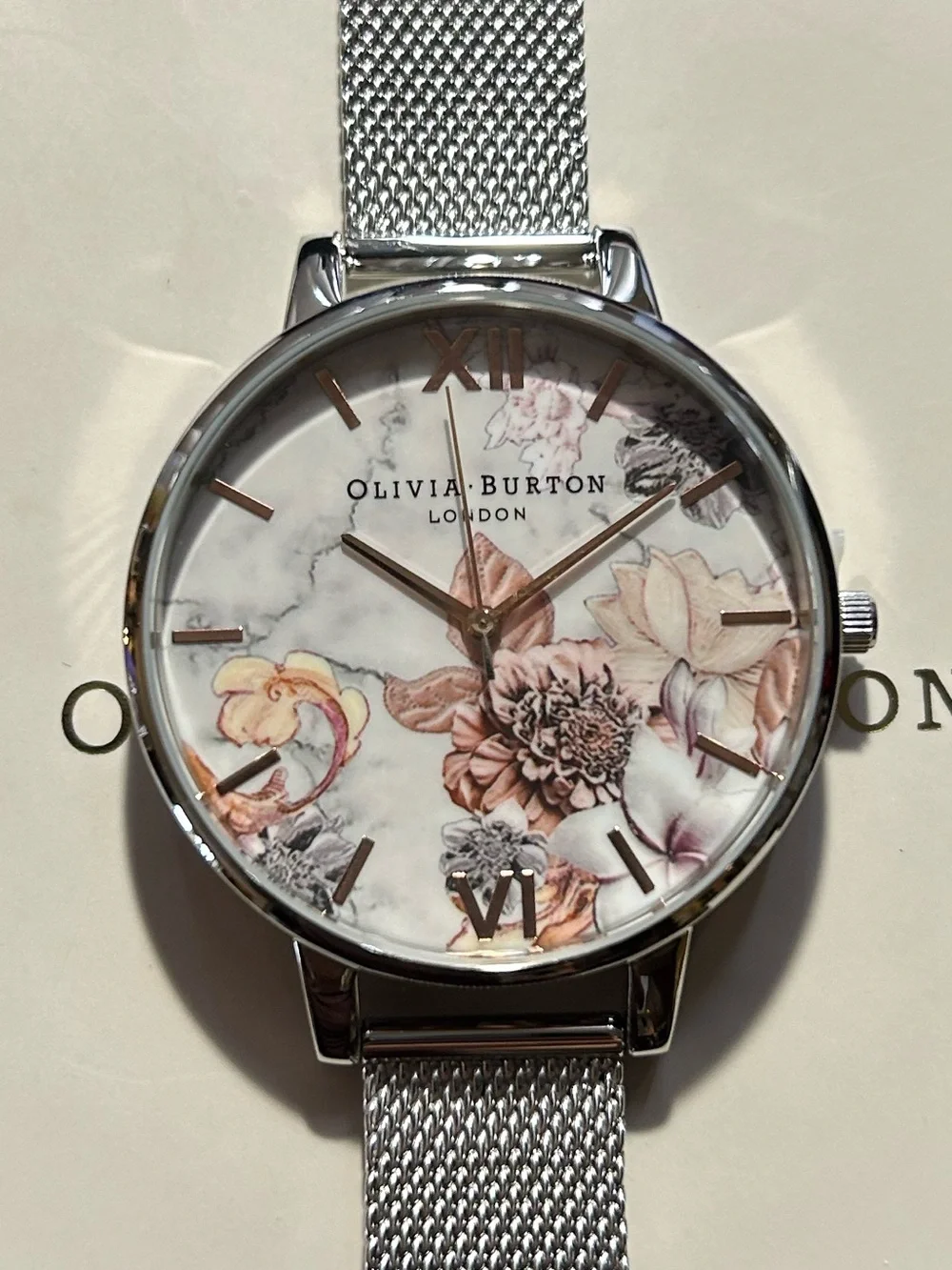 Olivia Burton Marble Florals Watch With 38mm Grey Marble design Floral Face